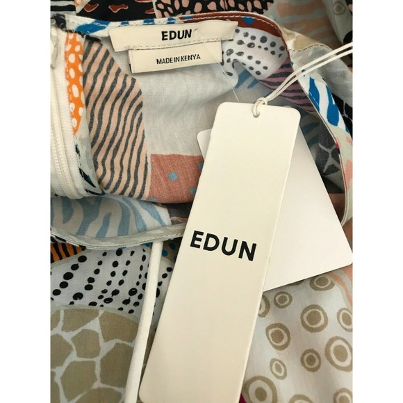 Edun NWT Dress Ecru Multi-Color Broken Tile Poplin Cotton Cut Outs at Waist - Picture 7 of 7